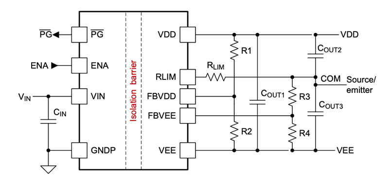 Schéma du circuit d'application - Texas Instruments Module CC-CC régulé pour automobile UCC14240-Q1